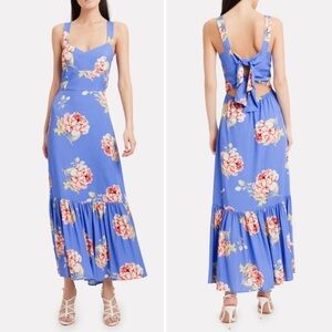 Intermix Mitzie Floral Sleeveless Dress Blue Maxi Tie Back Cutout Size 0